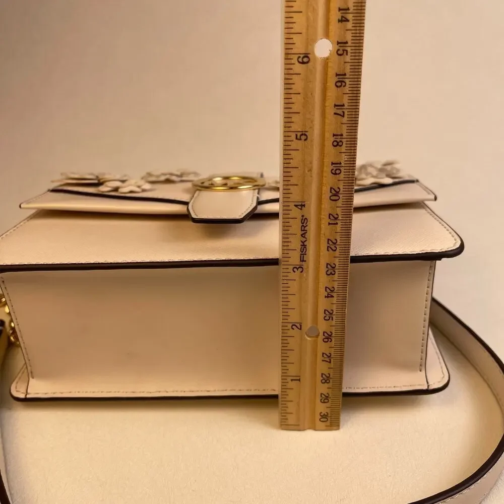 Michael Kors Greenwich Small Floral Applique Flap Crossbody Cream NWT $458